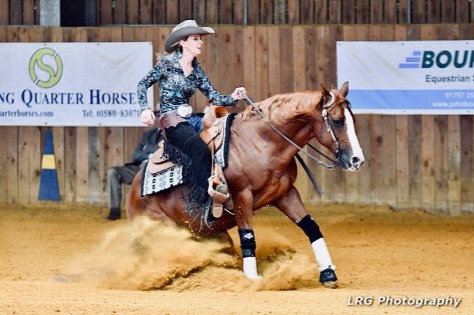 Liz Jones British Reining Champion competing in her Collection 33 Custom Saddle Blanket
