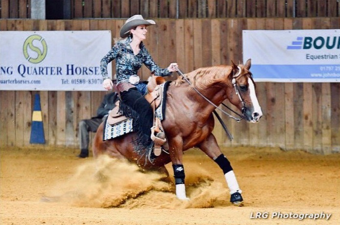 Liz Jones British Reining Champion competing in her Collection 33 Custom Saddle Blanket