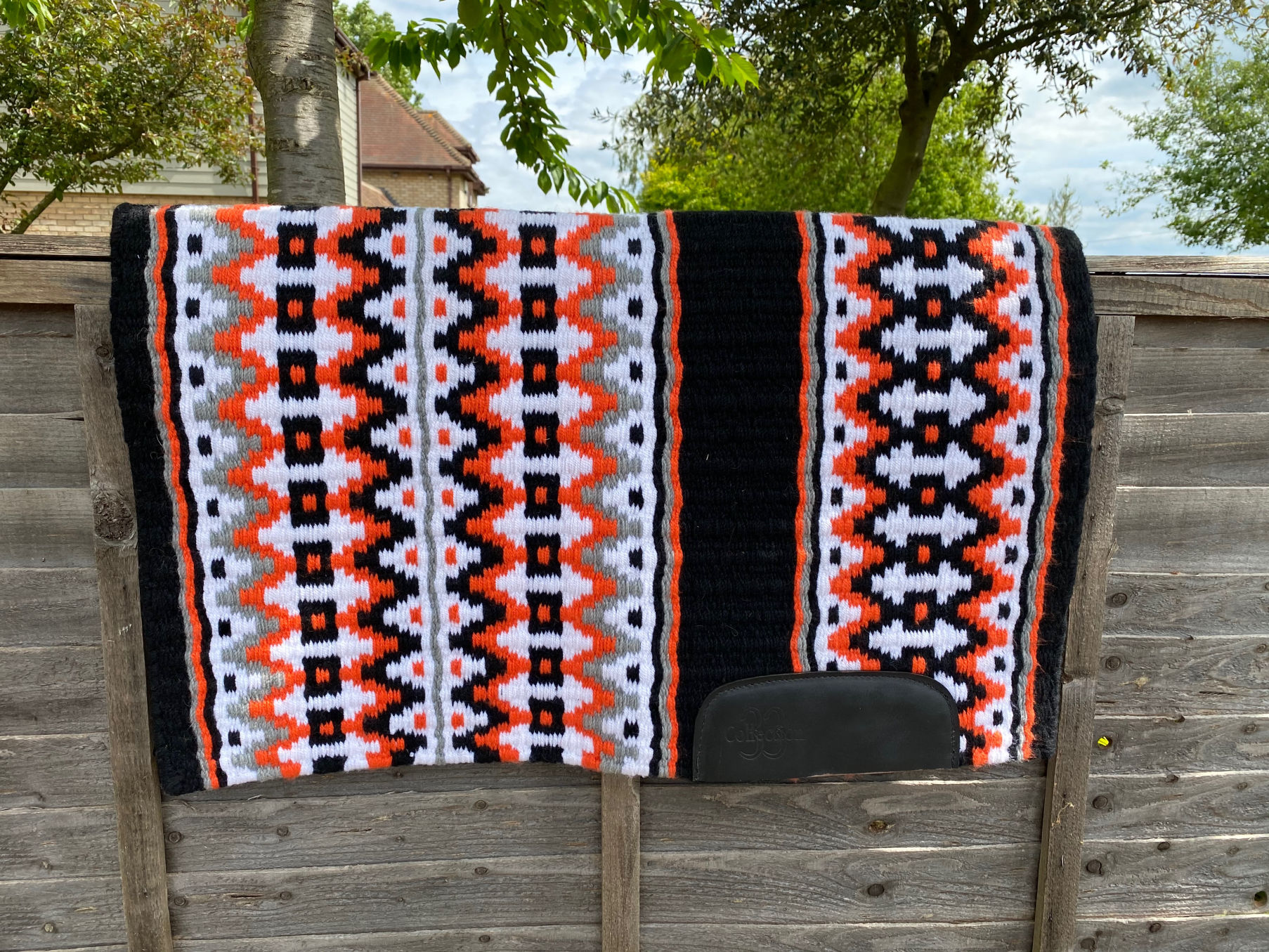 For Sale: Unique Orange, White, Grey, and Black Collection 33 Design Saddle Blanket 