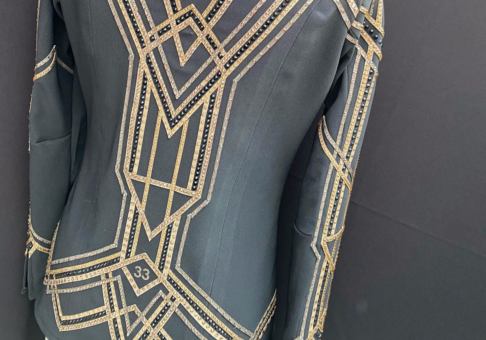 For Sale: Collection 33 Golden Dreams Showmanship Jacket detailed with gold and pewter leathers and crystals 
